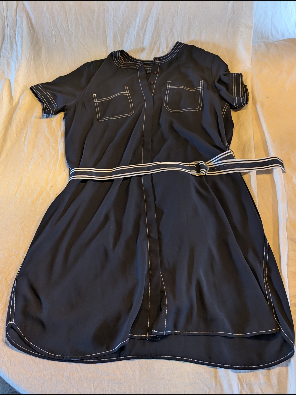 2/30$ Tommy Hilfiger Dark Blue Midi Shirt Dress with Striped Belt